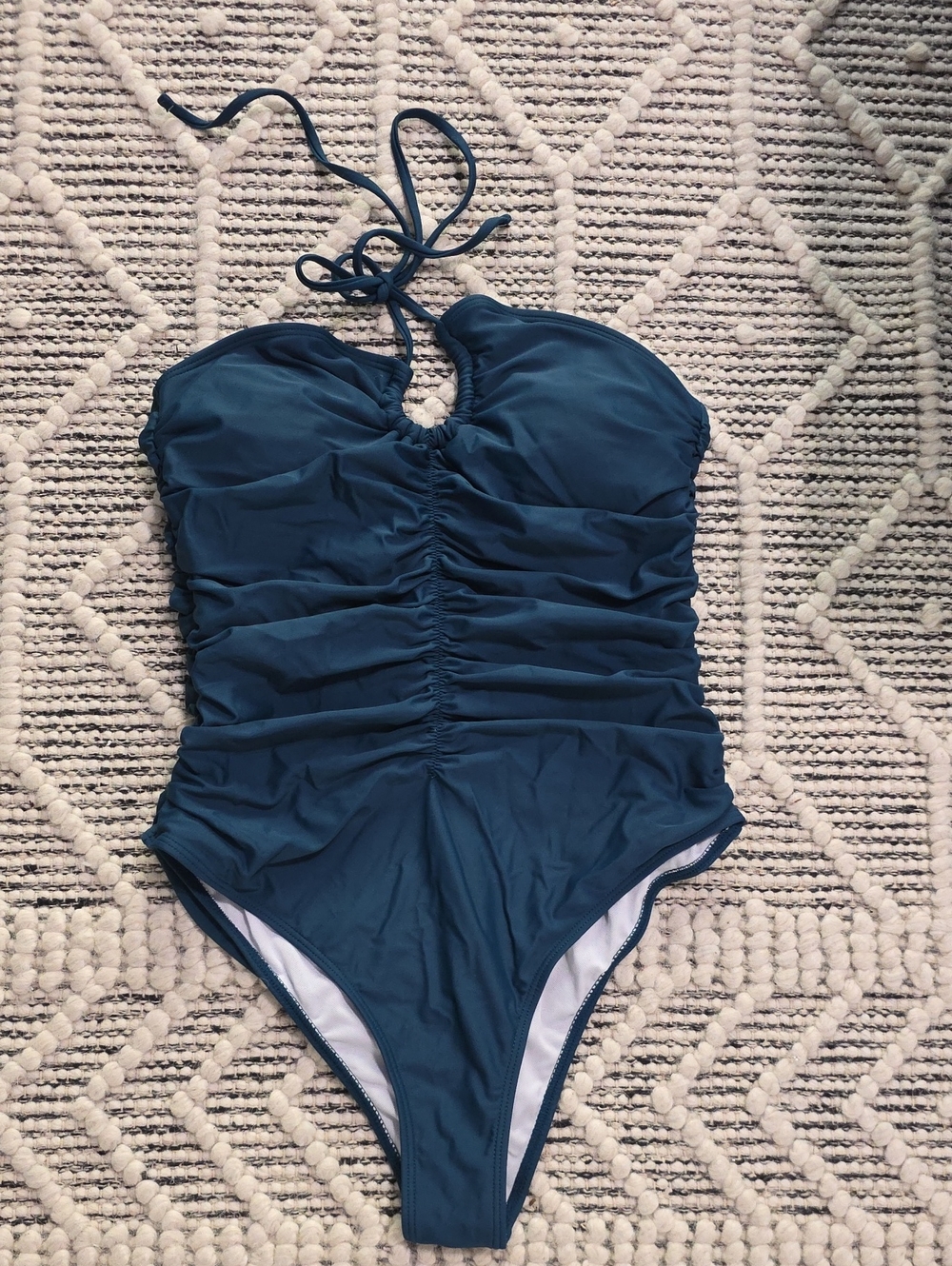 Ruched Teal Halter One-Piece Swimsuit